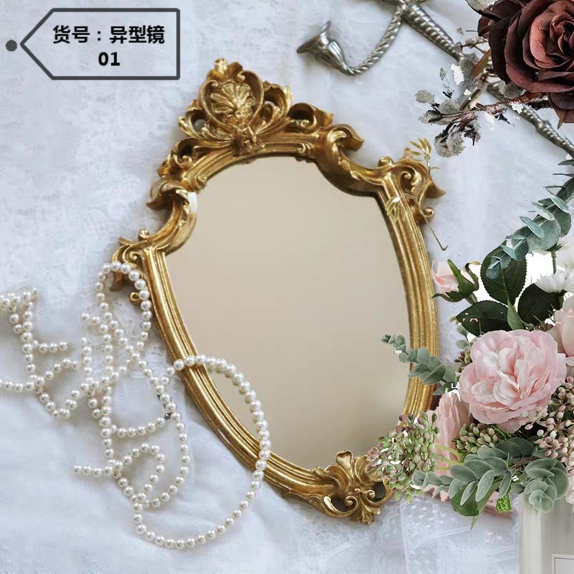 HOMELIVING#MVDD Cermin Dinding / Cermin Kamar / Mirror Vintage European Vintage Old Gold Embossed Ho