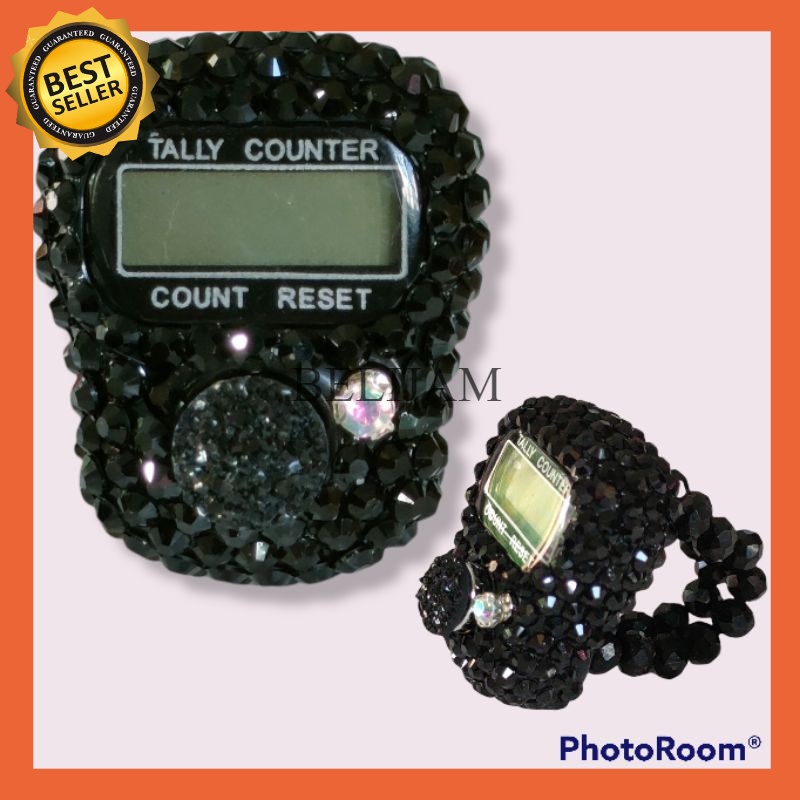 TASBIH DIGITAL CANTIK / TASBIH DIGITAL SWAROVSKI FULL HITAM TALI KRISTAL tasbeh - tasbih digital - t