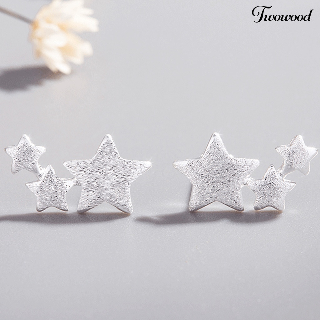 Twowood 1 Pair 3 Stars Ear Studs Elegant Jewelry Exquisite Cute Lightweight Stud Earrings for Wedding