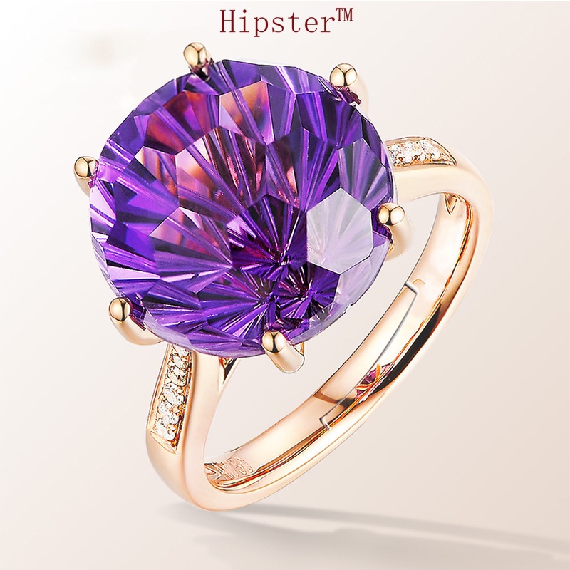 Hot Sale Graceful and Fashionable Advanced Inlaid Amethyst Adjustable Ring