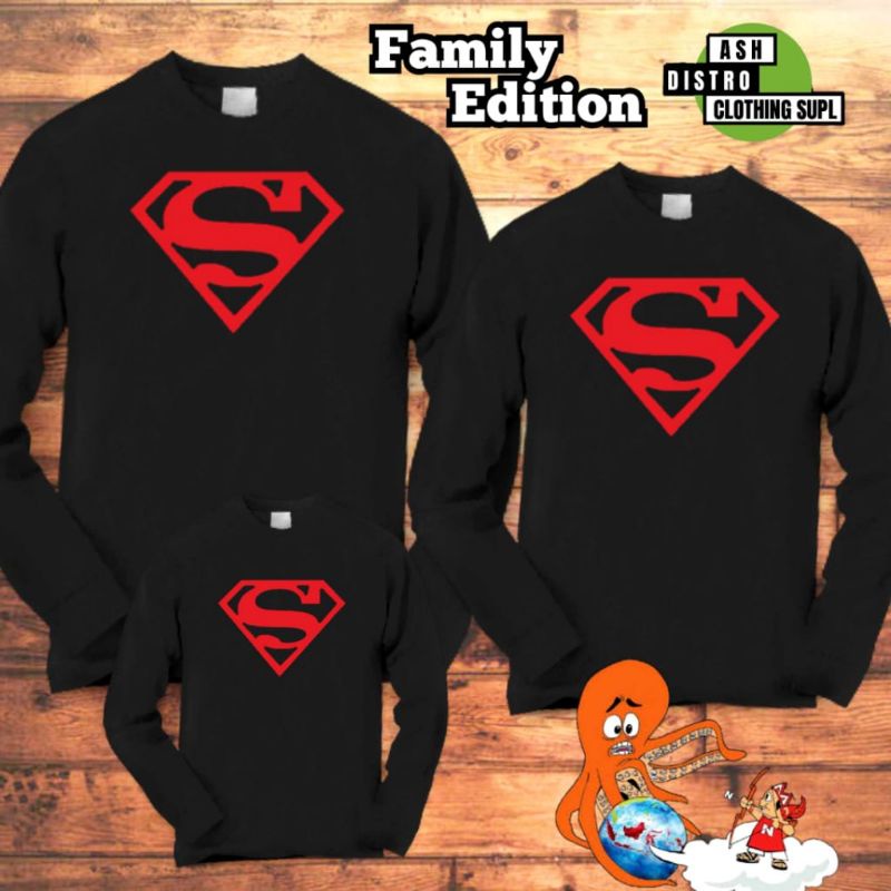 Baju couple keluarga / kaos lengan panjang kapel ayah ibu dan anak motif superhero