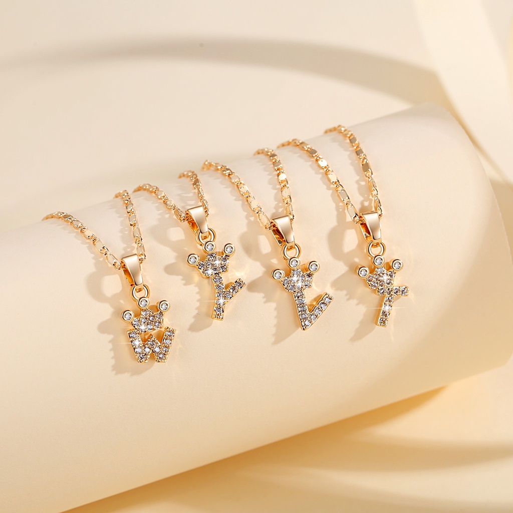 Y555【COD】Kalung Titanium Liontin Huruf Xuping Lapis Emas Kalung Mahkota Alfabet titanium Wanita Permata Perhiasan 18k