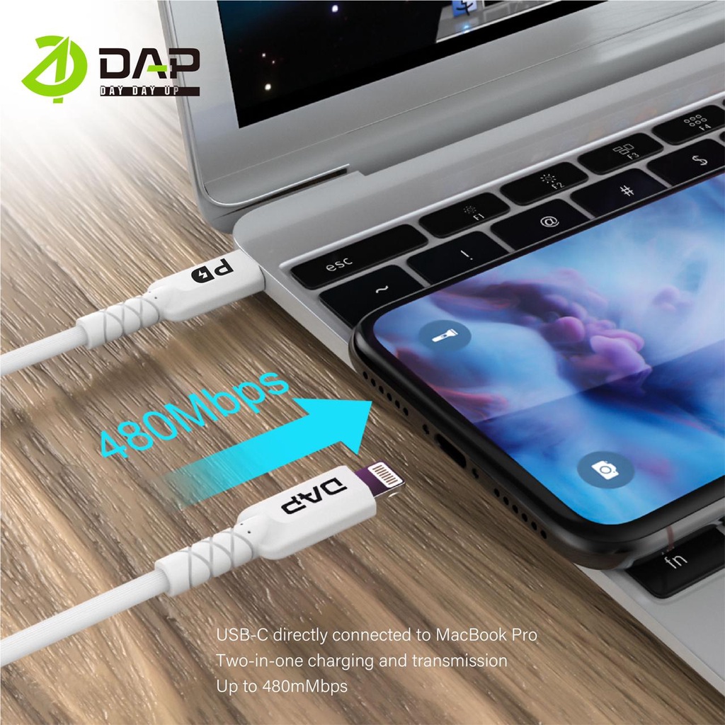 ( DAP ) Kabel Type C to LiGTNING 120 CM Original DAP Fast Charging D-CL120 Power Delivery 30W 3A Support LIGHTNING