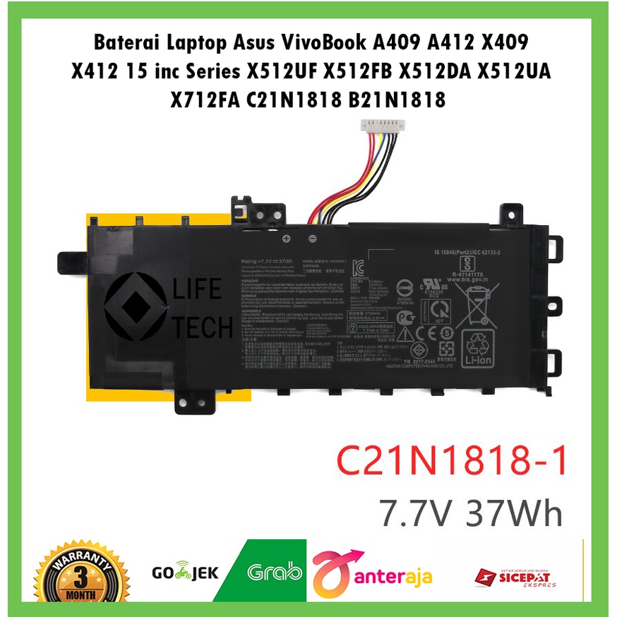 Battery Baterai Laptop Asus VivoBook A409 A412 X409 X412 15 inc Series X512UF X512FB X512DA X512UA X712FA X512UB/ C21N1818 / B21N1818