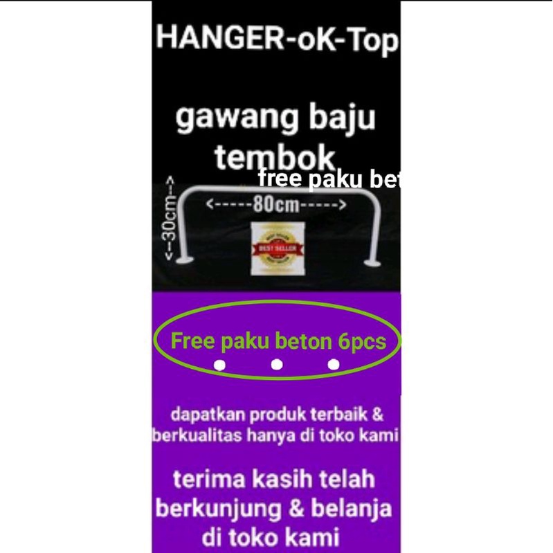 gawang baju tembok Ukuran 80cm - ( Putih )(Free paku beton 6pcs)