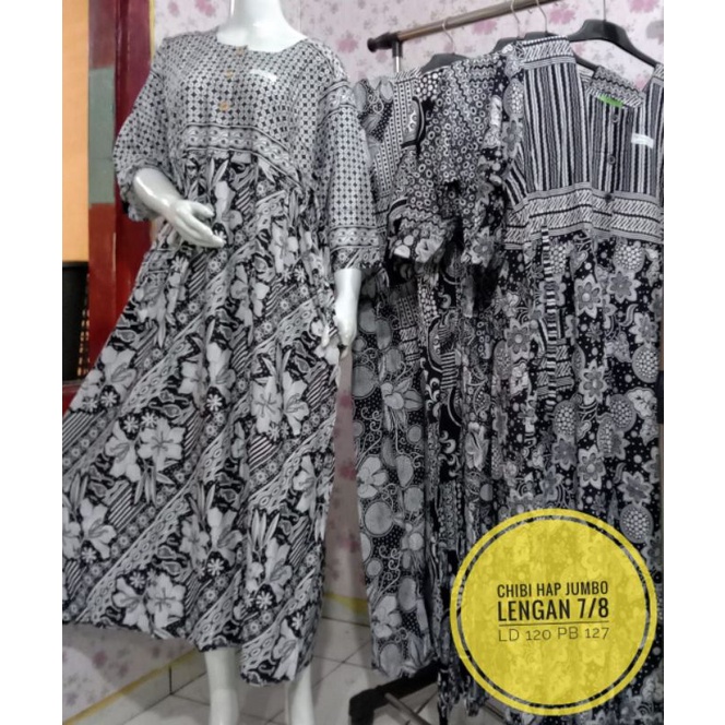 Daster panjang HAP Chibi jumbo lengan 7/8 monokrom