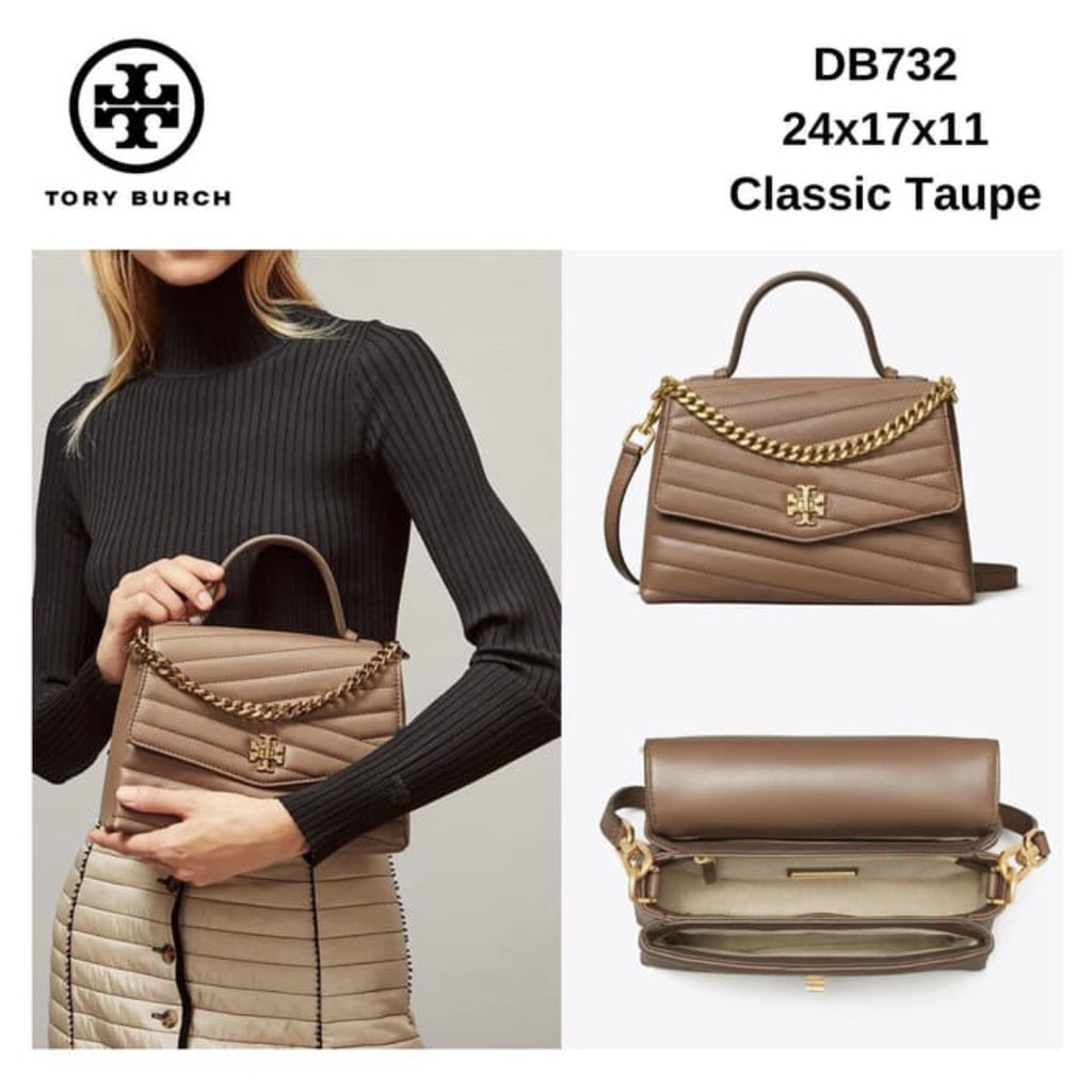 Tory Burch Kira Chevron Top Handle Satchel Classic Taupe - ORI 100%