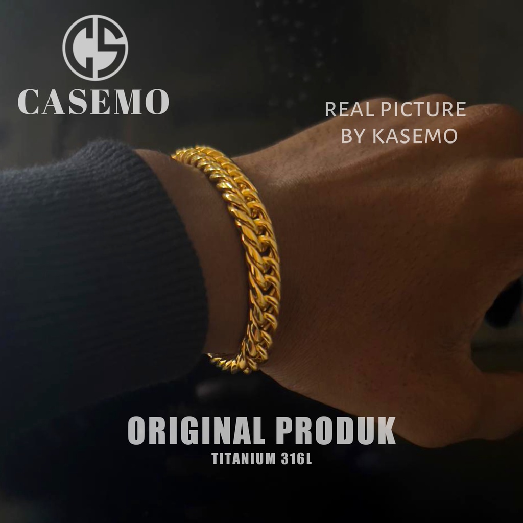 Gelang Pria Titanium Anti Karat Gold Emas Rantai Keren