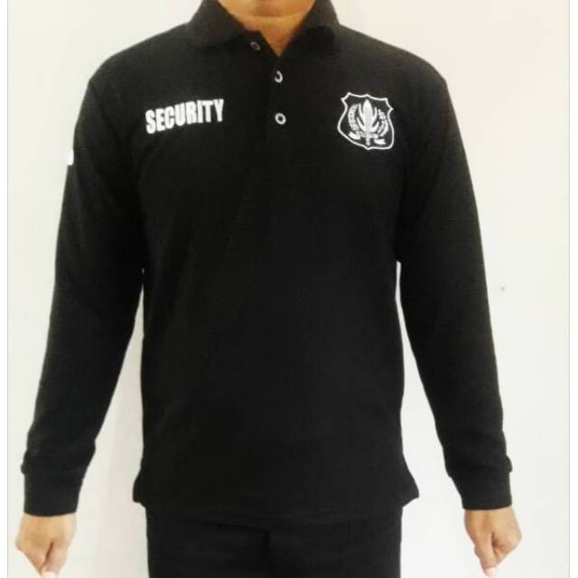 KAOS KERAH SECURITY LENGAN PANJANG LOGO PUTIH- KAOS SECURITY LENGAN PANJANG-SERAGAM SECURITY BORDIR.