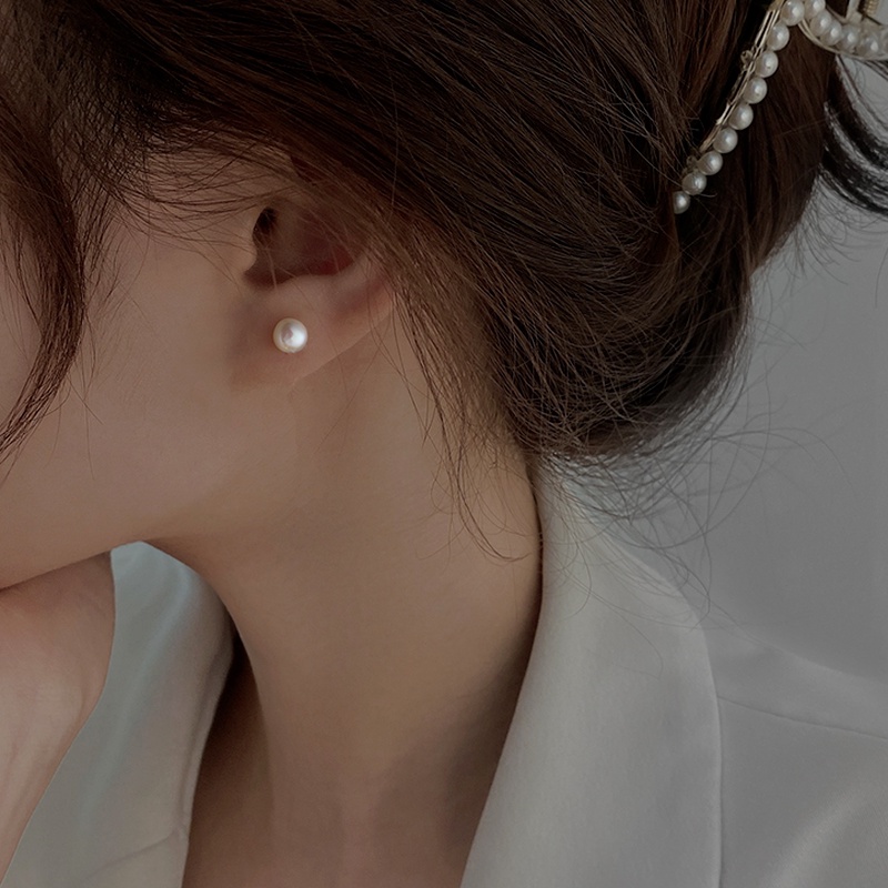 We Flower S925 Silver Classic Pearl Stud Earrings for Women Girls Chic Fashion Ear Jewelry