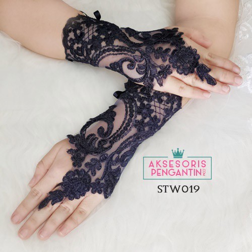 [LIMITED STOCK] SARUNG TANGAN LACE AKSESORIS PENGANTIN WEDDING GLOVES NAVY STW019