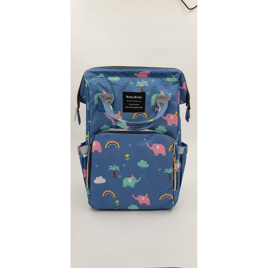Tas Baby Diaper Ransel Anello Canvas Motif Elephant Biru