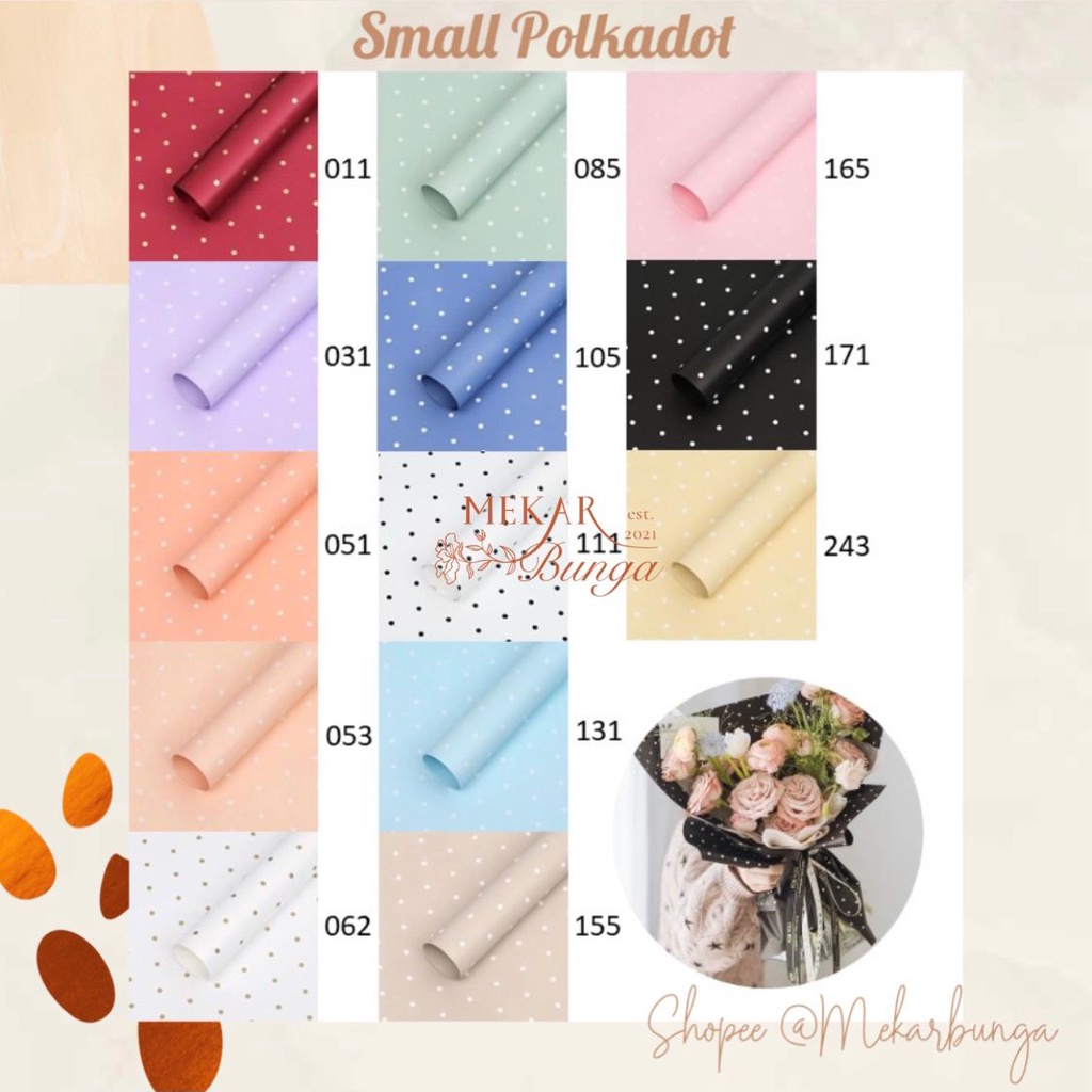 

(K 14) - (1 Lembar) Kertas Bunga Cellophane Small Polkadot Flower Wrapping Korean Style Waterproof Buket Bunga