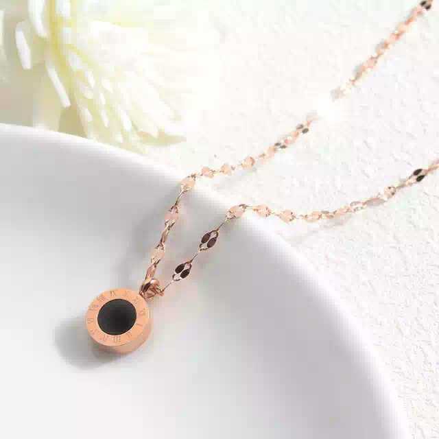 GG Kalung Angka Romawi Rantai Ulir Titanium lapis Emas 18k#KL-186RU