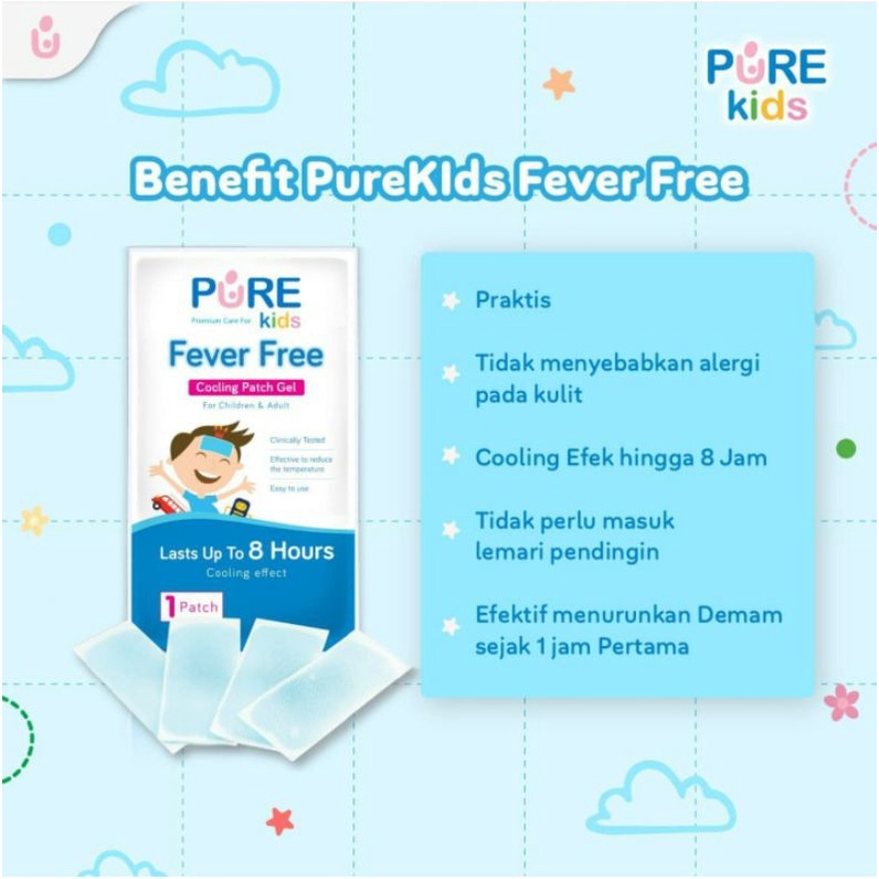 Bye Bye Fever Bayi Anak | Pure Baby Kids Fever Free Cooling Patch Gel Plester Kompres Penurun Demam Bayi