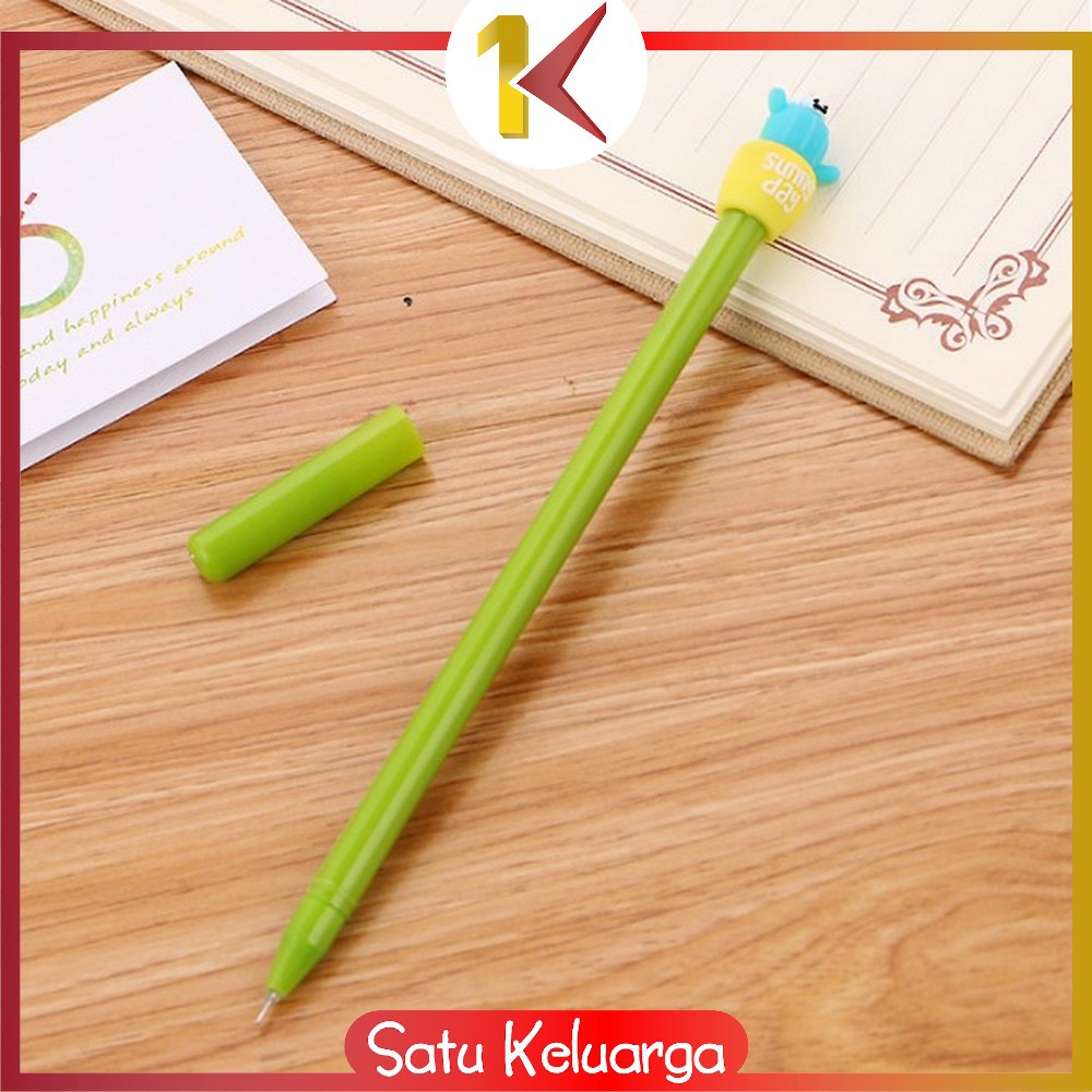 SK-A16 Pulpen Gel Karakter Kaktus / Pena Kaktus / Bolpen Gel / Pulpen Lucu Unik Bentuk Pot Kaktus-HIJAU