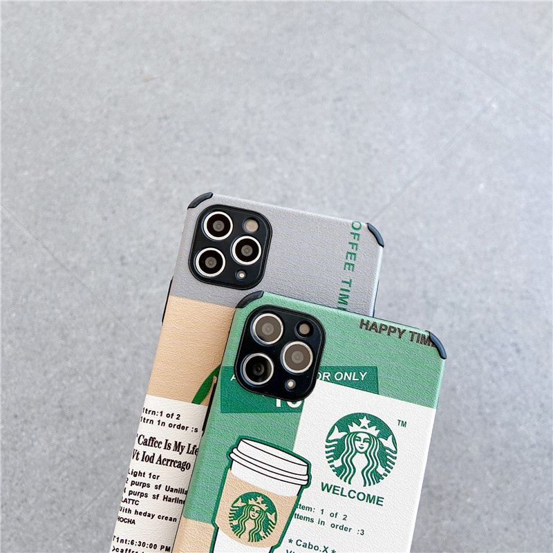 Starbucks Leather shockproof phone case 11 12 PRO MAX XR X XS 6 6s 7 8Plus High Quality material Brand Soft Casing Cover