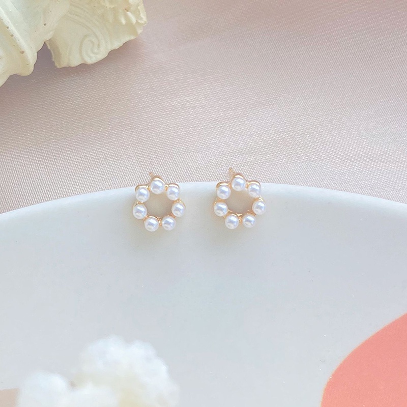 Elegant Pearl Gold Stud Earrings Anting Korea Round Party Earring for Women Girl Jewelry Accessories Gift