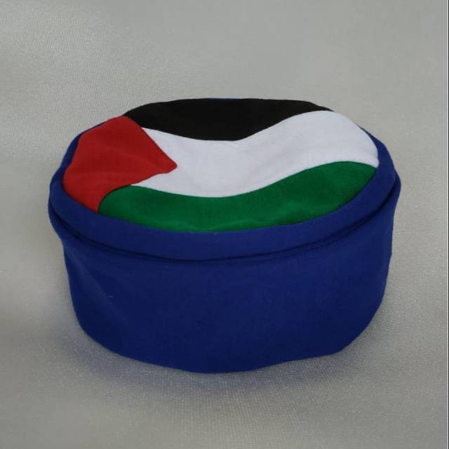 Peci lipat mesir biru polos motif bendera Palestina