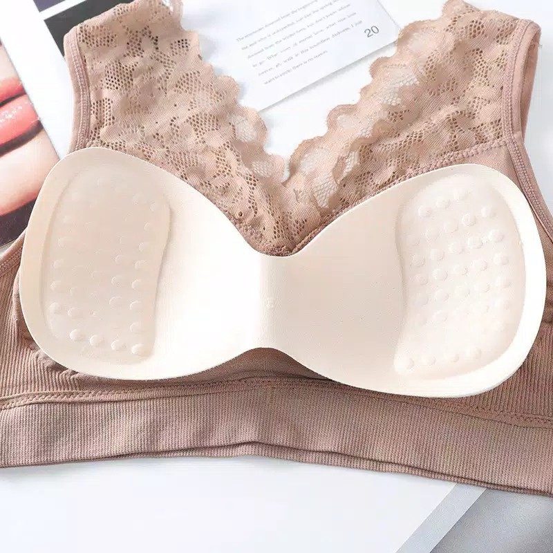 Bra Wanita TN50 dengan Model Renda Tanpa Kawat dan Bahan Lace Bergaya Korea Amerika