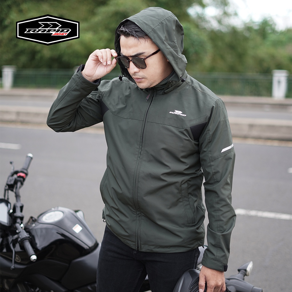 Jaket motor hoodie  RAPID NEOSKYLINE pria parasit premium jacket reflektif