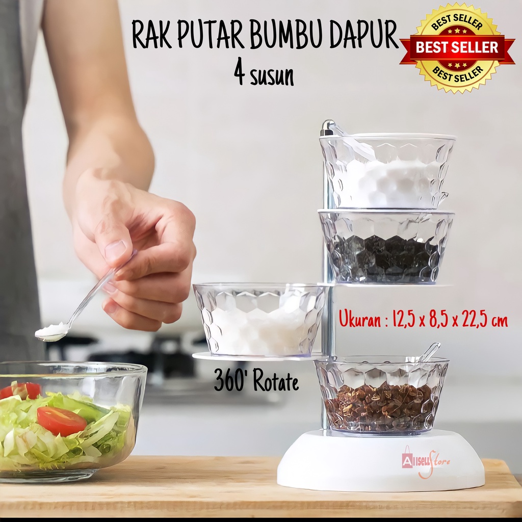 ( BISA COD ) PROMO Rak Tempat Bumbu Crystal 4 Susun Wadah Bumbu Dapur Set Sendok Bumbu SNI