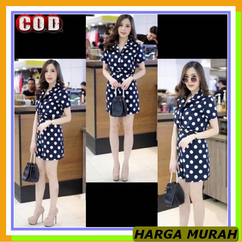 Gisella Jumpsuit / Baju Jumpsuit Wanita Terbaru 2021 / Jumpsuit R QF195 Jump Merya Polka Navy [Jumps