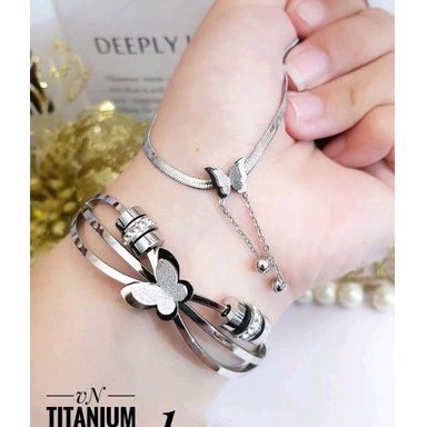 Set Perhiasan Wanita Titanium Kupu Silver 19221