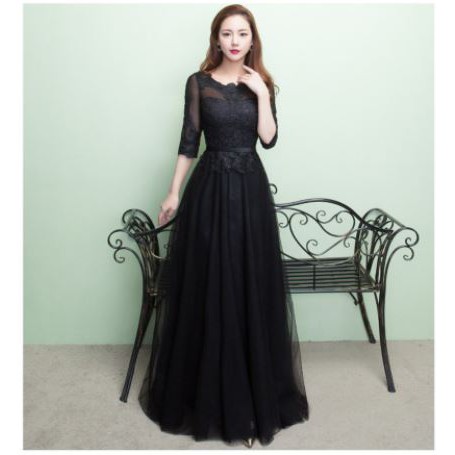 bridesmaid gaun pengiring pernikahan warna hitam party dress black color warna hitam midi dress