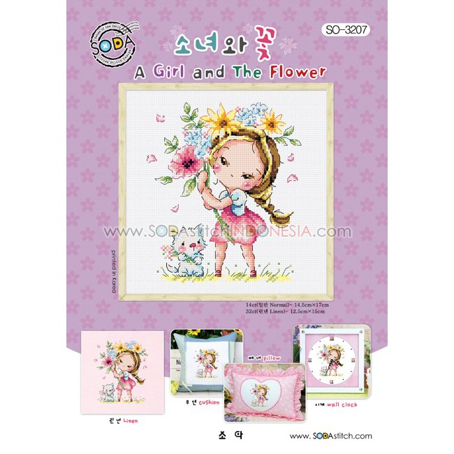 Paket DIY Craft Sulam Kristik Strimin Cross Stitch Sodastitch SO-3207 A Girl And The Flower