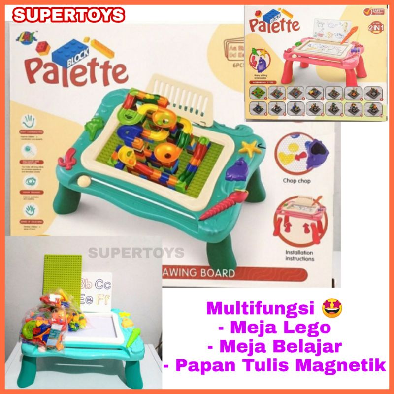 Mainan Lego Anak Laki Laki Perempuan Meja Belajar Block Brick Balok Susun Papan Tulis Magnet Edukasi