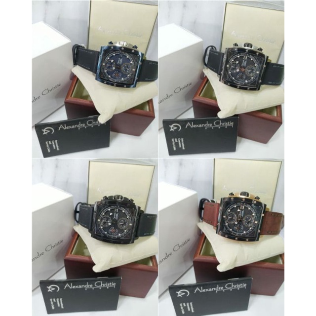 Jam tangan pria Alexandre Christie 6376 AC6376 AC 6376, "ORIGINAL", model kotak, tali kuli, bergaran