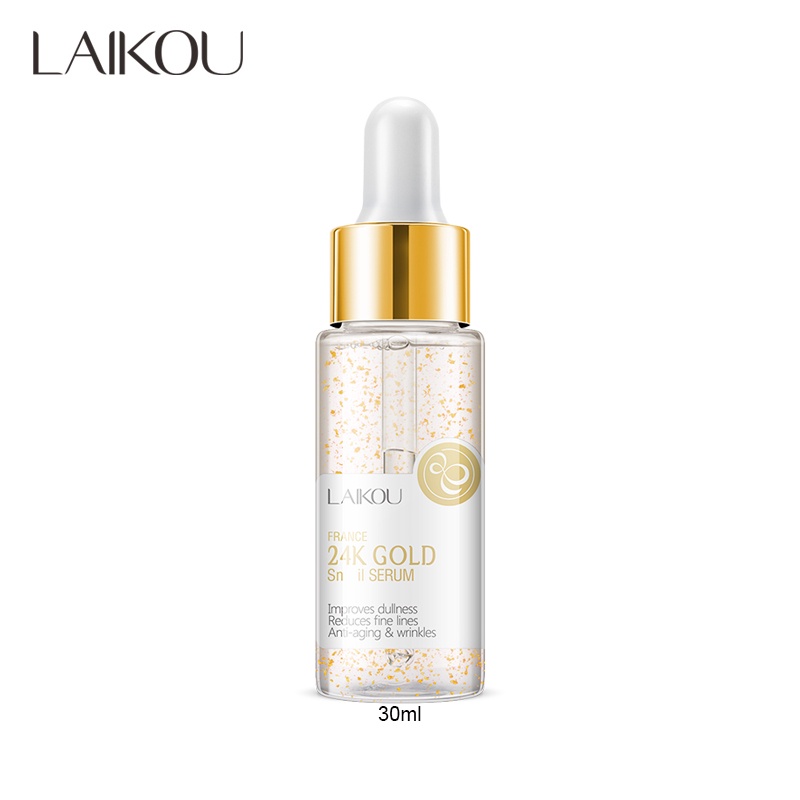 LAIKOU 24k Gold Snail Serum Glowing Memperbaiki dan Menghilangkan Kerut Garis Halus 30ml