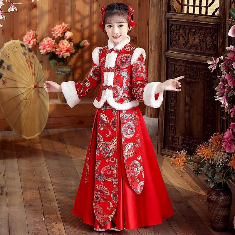 Hanfu girls' winter clothes children's ancient clothes Chinese style Plush New Year's clothes Tang g