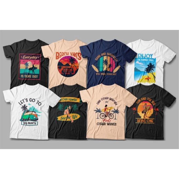 Surfing T-Shirt Designs Bundle Editable - Adobe Photoshop &amp; Illustrator