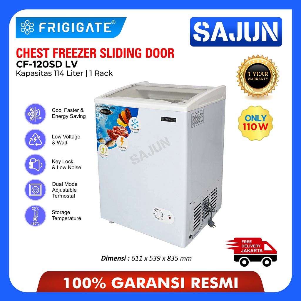 Frigigate CF-120SD LV Chest Freezer Sliding Door 114 Liter CF120 SD