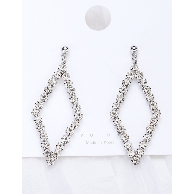 LRC Anting Tusuk Fashion Silver Color Full Diamond Design Shape Earrings