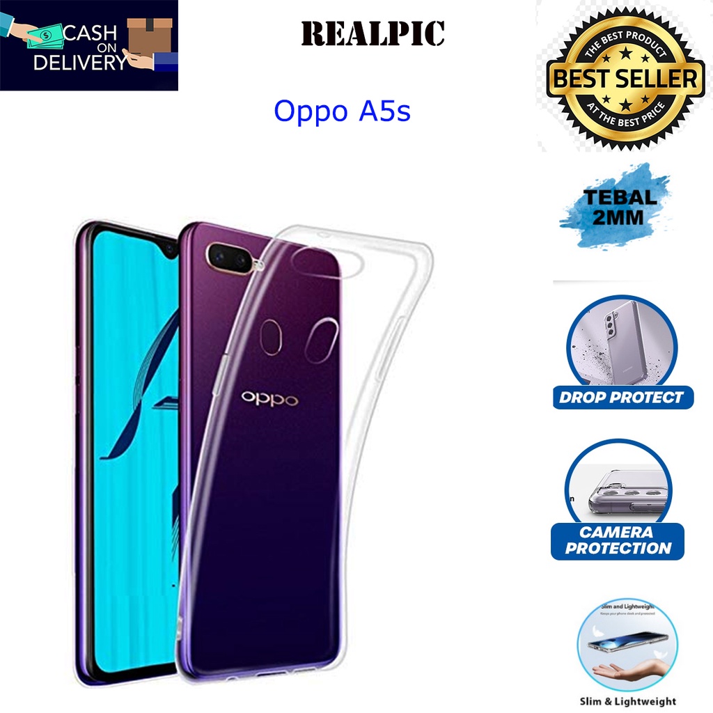 Case OPPO A5s Casing Clear HD KETEBALAN 2MM BENING TRANSPARAN TPU Premium Softcase