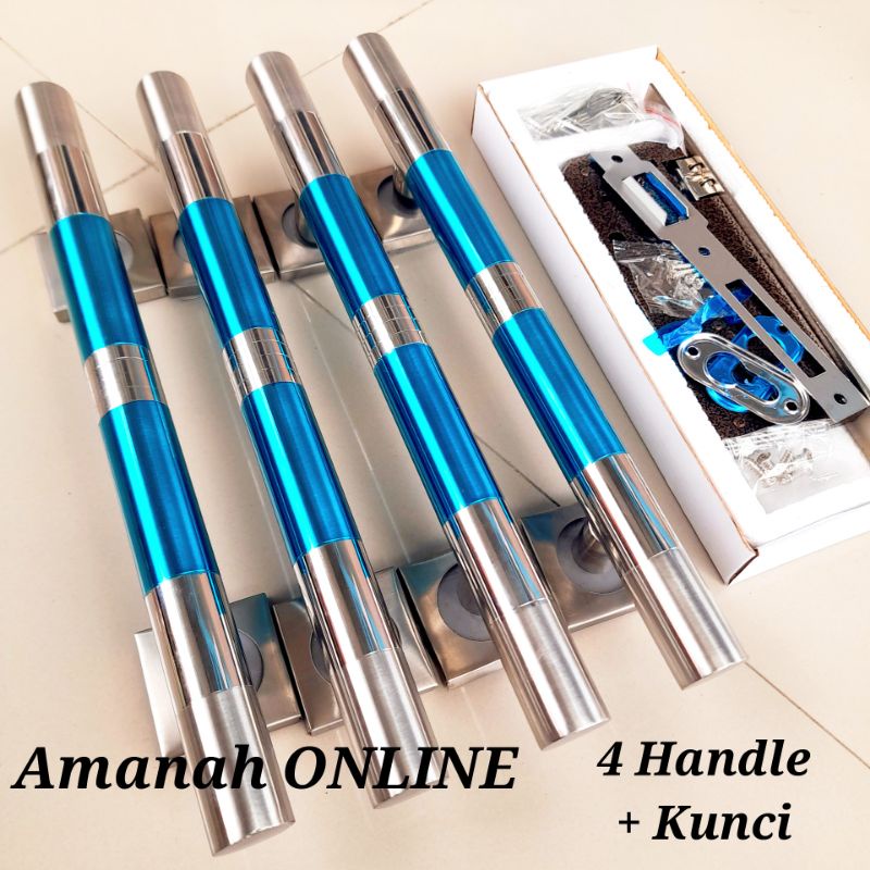 Lengkap - Handle pintu rumah stainless 1 set kunci 33cm minimalis