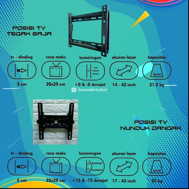 ♥ Bracket Tv 32 40 42 24 29 21 17 14 inch Braket Tv 42 - 14 in Standard Nunduk Dangak LED LCD Breket