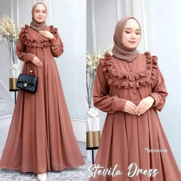 Gamis Wanita Terbaru 2022 Dress Muslim Gamis Ceruty Babydoll Jumbo Dress Muslim Gamis Stevilla Premi