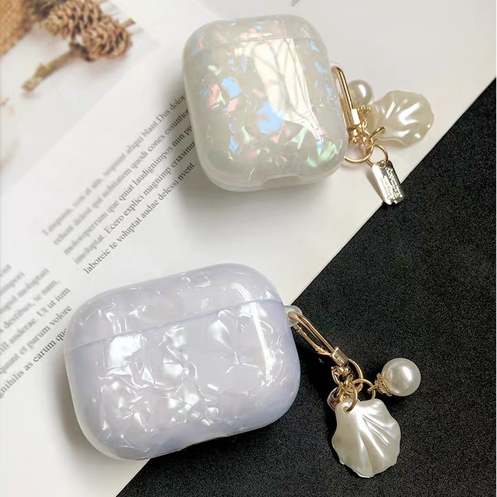 Casing Soft Case Desain Kerang + Mutiara Putih Gaya Simple Anti Jatuh Untuk AirPods 1 / 2 / 3 Gen 2 / 3 / Pro