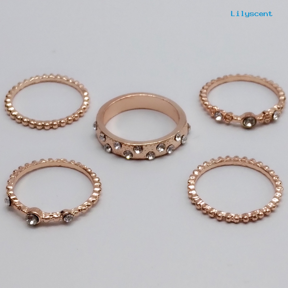 5pcs / Set Perhiasan Cincin Knuckle Midi Gaya Vintage Bohemian Aksen Manik-Manik Berlian Imitasi