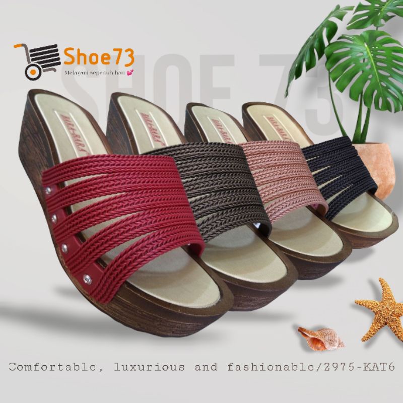 BARA BARA 2975 -KAT6 SIZE 36-40 ORIGINAL l Sandal Selop wedges jelly wanita l Sendal kokop cewek impor