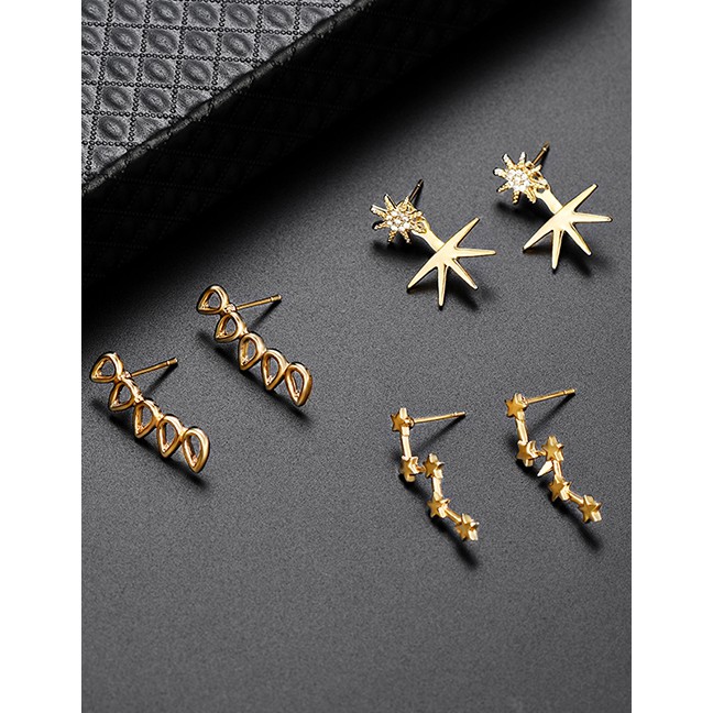 LRC Anting Tusuk Fashion Gold Water Drop Snowflake Big Dipper Rhinestone Earrings Combination D49894