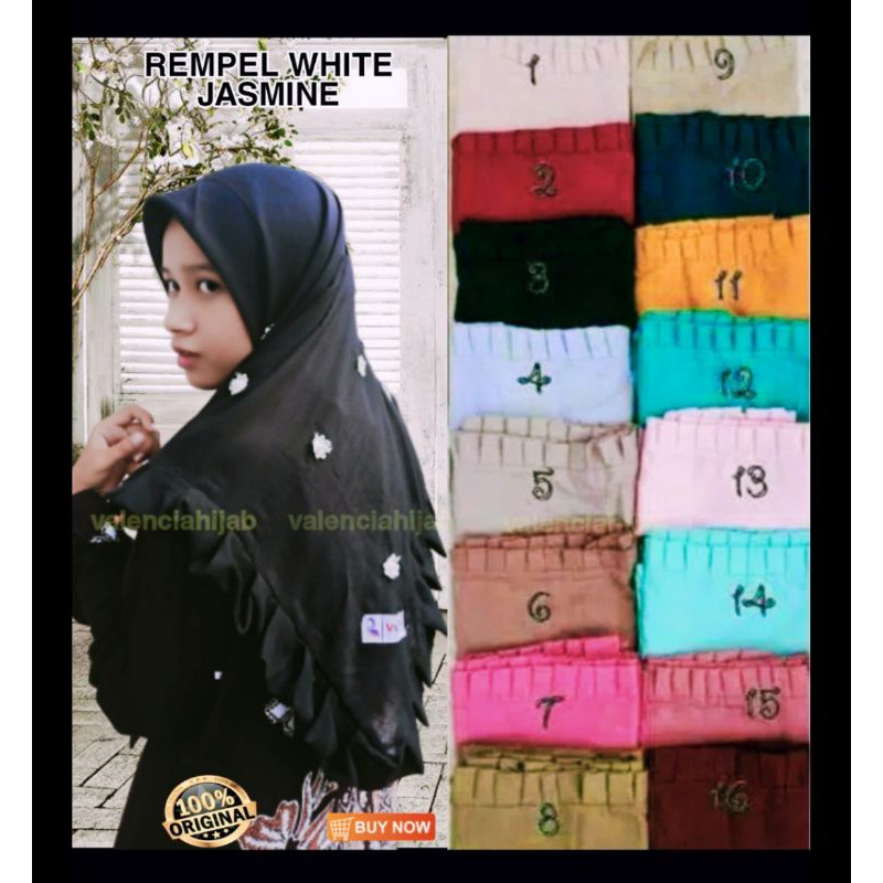 Jilbab Kerudung Hijab Segiempat REMPEL WHITE JASMINE MUTIARA | GRIGI WHITE JASMINE MUTIARA