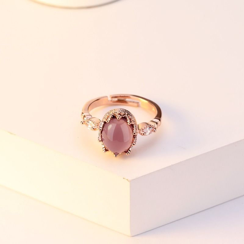 Fashion Adjustable Pembukaan Kreatif 18K Mawar Emas Bertatahkan Amethyst Cincin