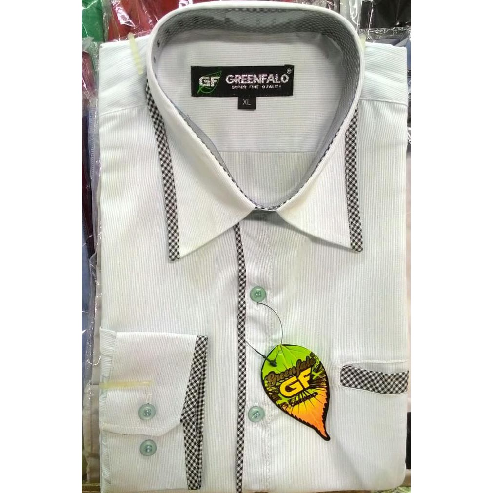 Hot Promo Kemeja Pria Grenfalo Biru Muda Dobby Kombinasi Kotak Semi Slimfit Star Seller