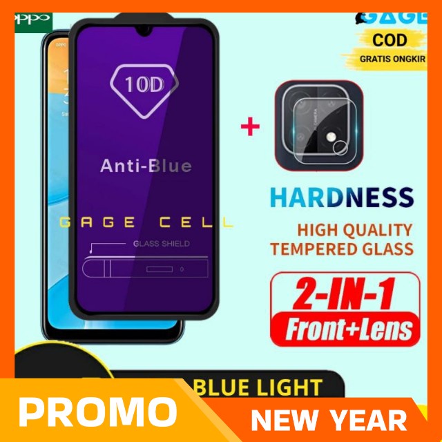 2IN1 TEMPERED GLASS ANTI BLUE LIGHT OPO A15 A15S - TG ANTIGORES FULL LAYAR KAMERA OPPO A15 S PREMIUM