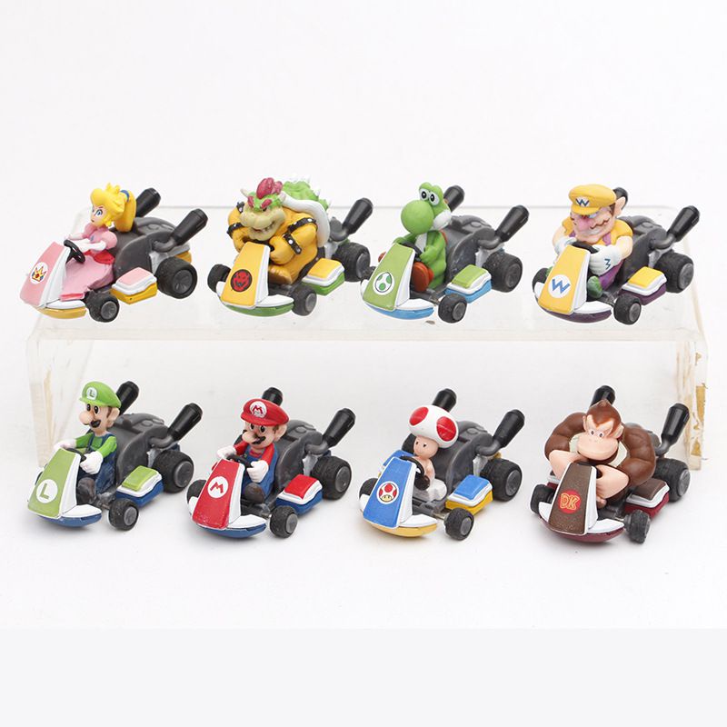 8pcs PVC Super Mario Kart Pull Back Car Princess Luigi  Bowser  Figure Kids Toys